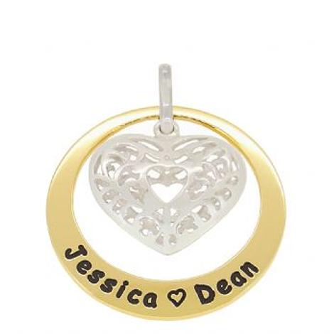 9ct Gold 38mm Circle of Life Personalised Name Sterling Filigree Heart Pendant