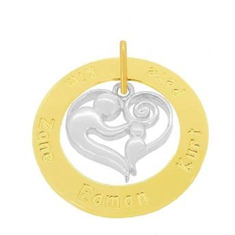 9ct Gold 37mm Circle 23mm Mother Baby Child Love Heart Personalised Name Pendant
