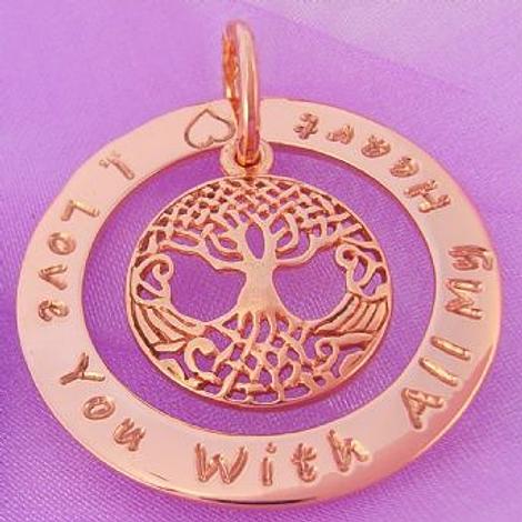 34mm Circle of Life Personalised 9ct Rose Gold Tree of Life Charm Name Pendant -34mm-Kb53-9r