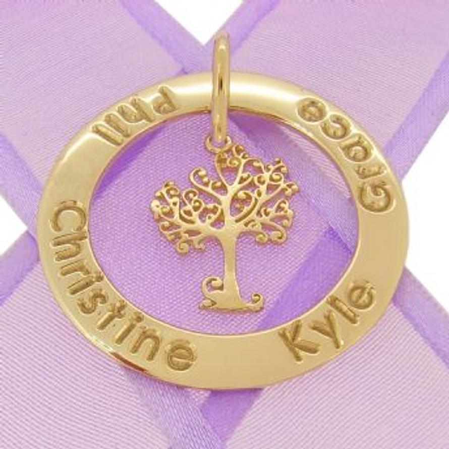 9CT YELLOW GOLD 34mm CIRCLE OF LIFE PERSONALISED FAMILY NAME PENDANT TREE OF LIFE -34mm-KB60-9Y