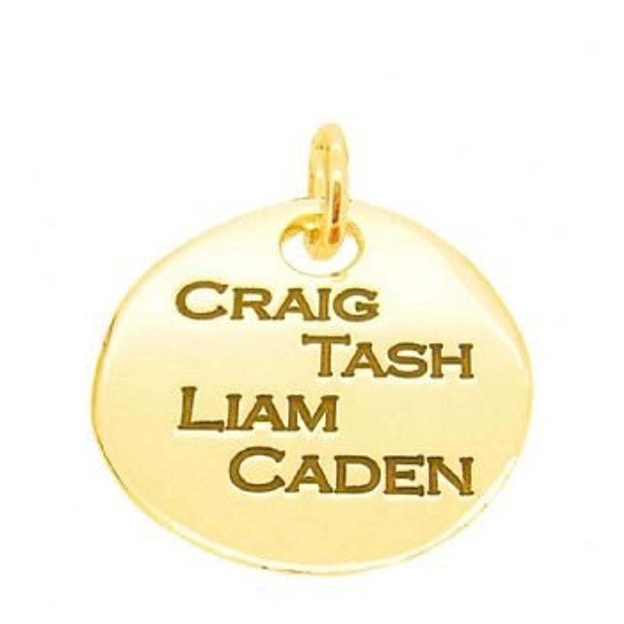 9CT YELLOW GOLD 27mm UNISEX TABLET PERSONALISED FAMILY NAME MESSAGE PENDANT