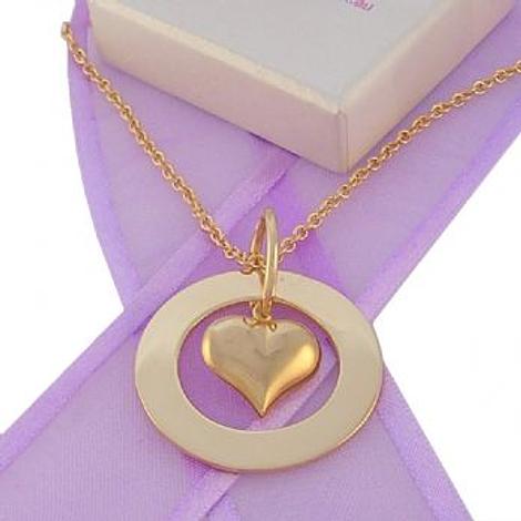 9ct Yellow Gold 28mm Circle of Life Personalised Family Name Pendant & 14mm Love Heart Charm Necklace 9y -28mm-Fp136-Jc1442-Ca50