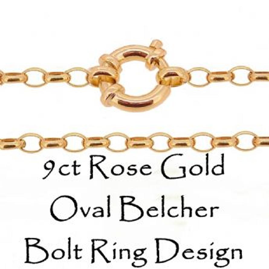 9CT ROSE GOLD OVAL BELCHER BOLT RING CHAIN NECKLACE