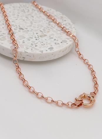 9ct Rose Gold Oval Belcher Bolt Ring Chain Necklace