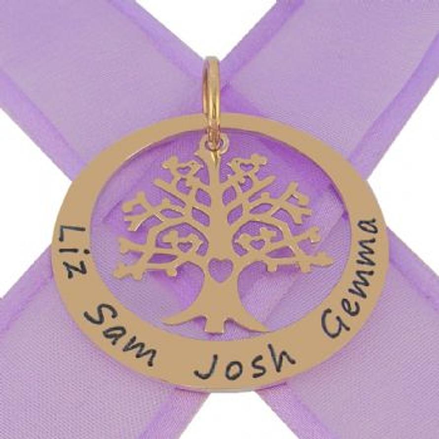 9CT GOLD 38mm CIRCLE OF LIFE PERSONALISED 24mm TREE OF LIFE NAME PENDANT 9Y-38mm-KB85