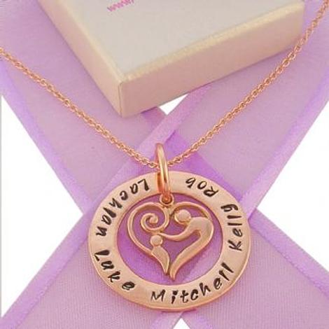 9ct Rose Gold 28mm Circle of Life Personalised Family Name Pendant & 16mm Mother & Baby Child Charm Necklace 9r -28mm-Fp136-Kb47
