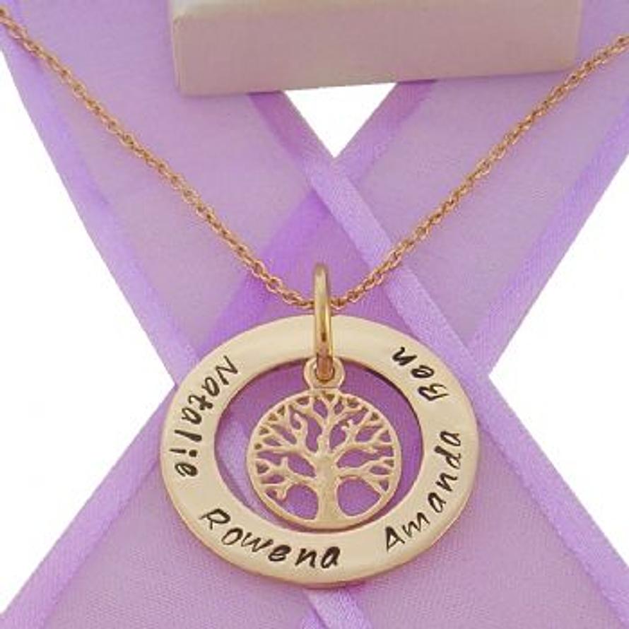 9CT GOLD 28mm CIRCLE OF LIFE PERSONALISED FAMILY NAME PENDANT 14mm TREE OF LIFE CHARM NECKLACE -9Y-28mm-FP136-KB52-9Y-CA40