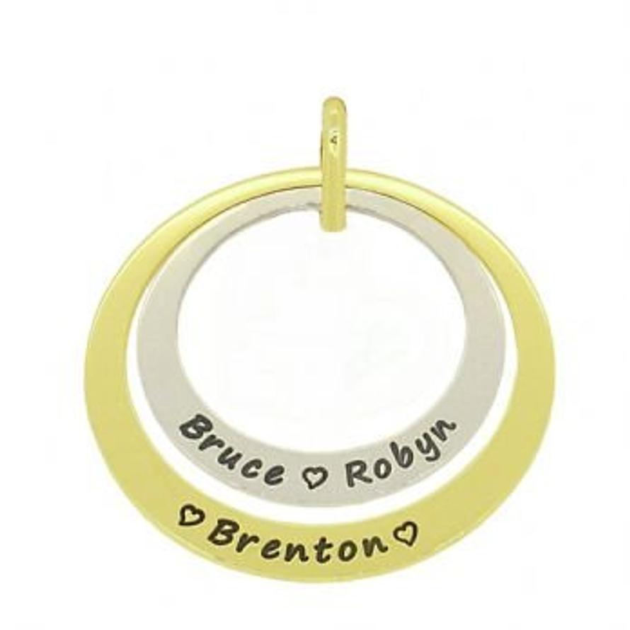 STERLING SILVER 35mm & 9CT GOLD 45mm CIRCLE OF LIFE PERSONALISED NAME PENDANT