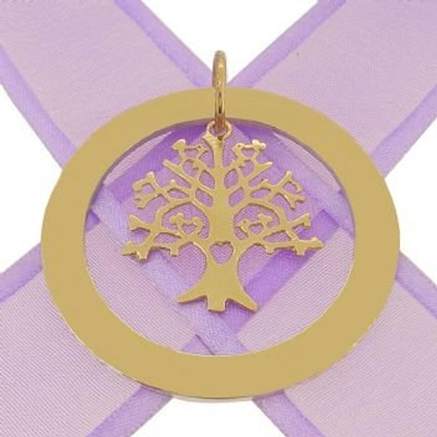 9CT GOLD 43mm CIRCLE TREE OF LIFE PERSONALISED FAMILY NAME PENDANT -9Y-43mm-KB85