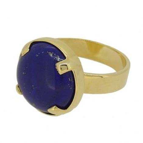 Solid 9ct Gold 16mm Lapis Lazuli Semi Precious Gemstone Cocktail Day Night Ring