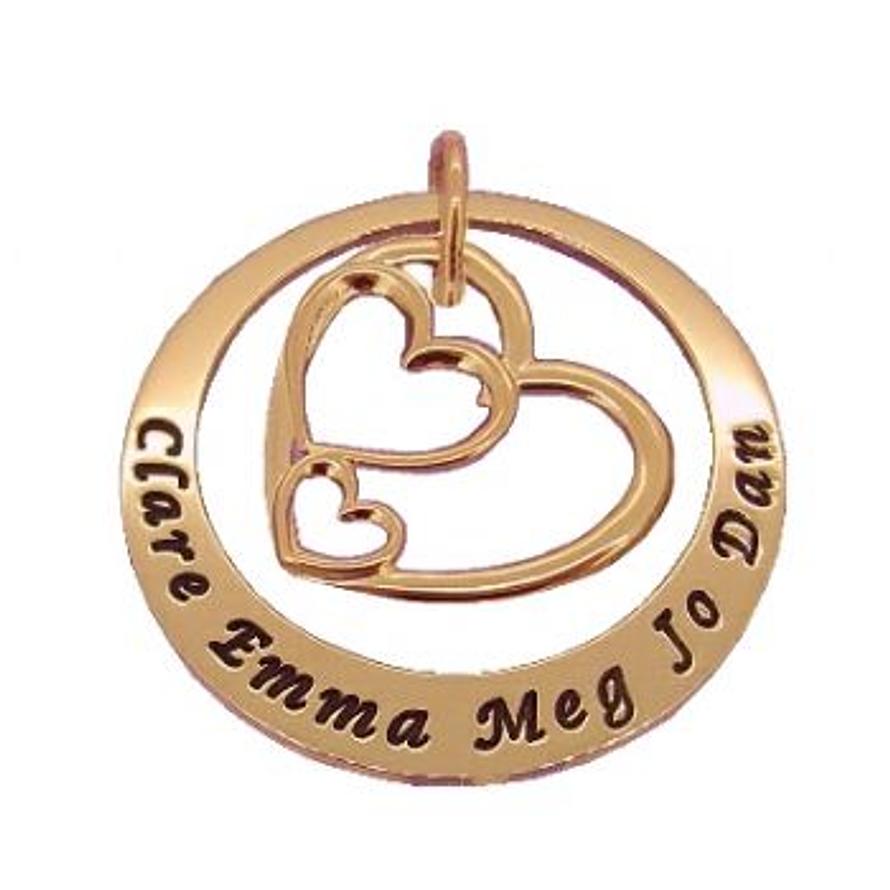 9CT ROSE GOLD PERSONALISED 27mm LOVE HEART and CIRCLE OF LIFE PENDANT