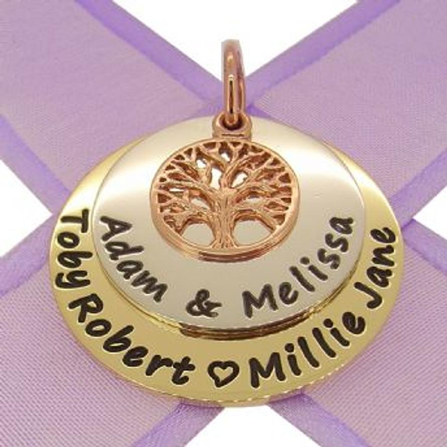 9CT GOLD 30mm COIN STERLING 25mm COIN 9CT ROSE GOLD TREE OF LIFE PERSONALISED NAME PENDANT -9y30mmCOIN-ss25mmCOIN-9rKB52