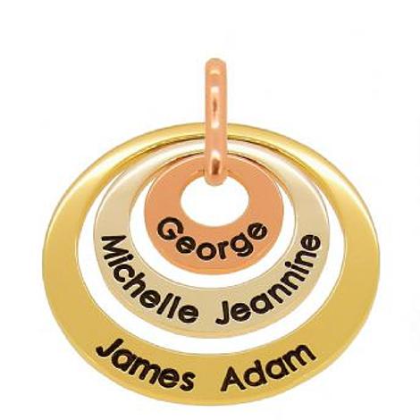 9ct White Rose Yellow Gold Trilogy 15mm 25mm & 35mm Circle of Life Personalised Name Pendant