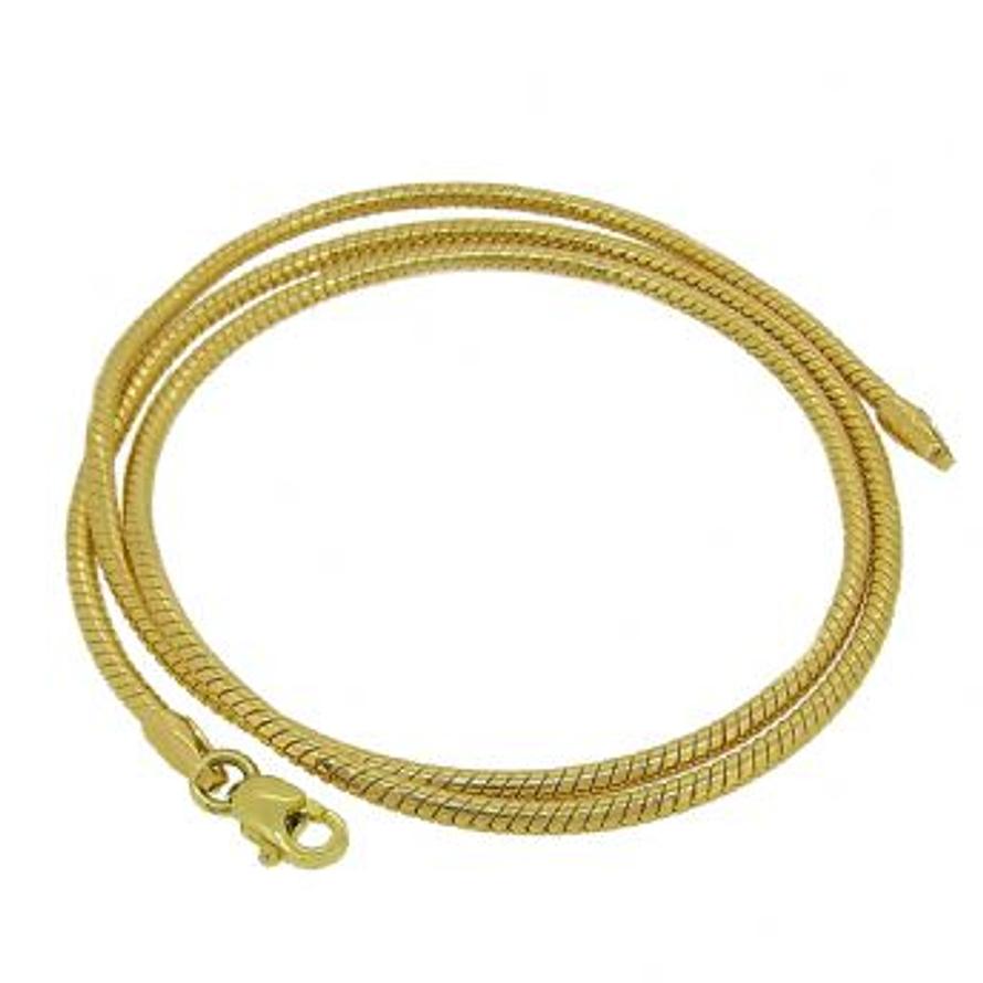 9CT YELLOW GOLD 2.25mm SNAKE RATSTAIL CHAIN NECKLACE