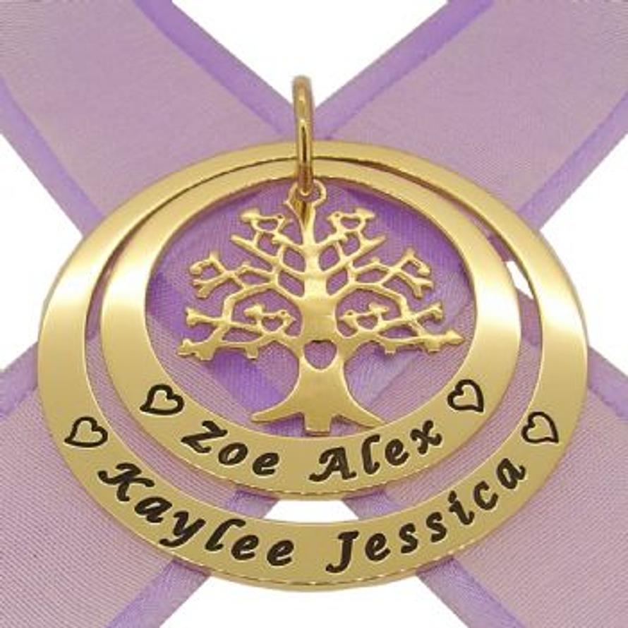 9CT GOLD 35mm & 45mm CIRCLE OF LIFE PERSONALISED NAME FAMILY TREE OF LIFE PENDANT -35mm-45mm-jr-9Y-KB85