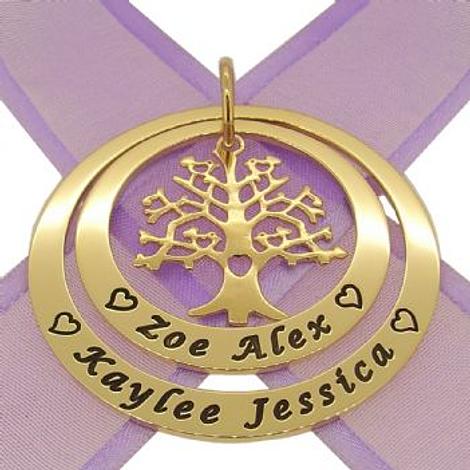 9ct Gold 35mm & 45mm Circle of Life Personalised Name Family Tree of Life Pendant -35mm-45mm-Jr-9y-Kb85