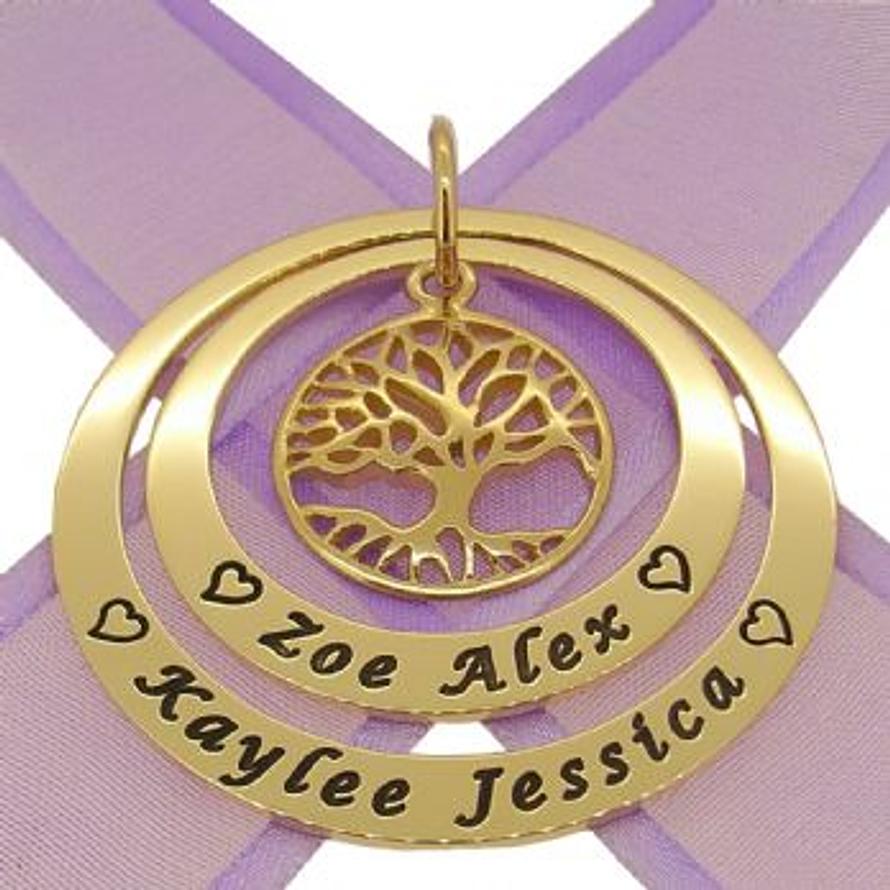 9CT GOLD 35mm & 45mm CIRCLE OF LIFE PERSONALISED NAME FAMILY TREE OF LIFE PENDANT -35mm-45mm-jr-9Y-KB48