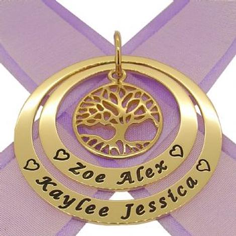 9ct Gold 35mm & 45mm Circle of Life Personalised Name Family Tree of Life Pendant -35mm-45mm-Jr-9y-Kb48