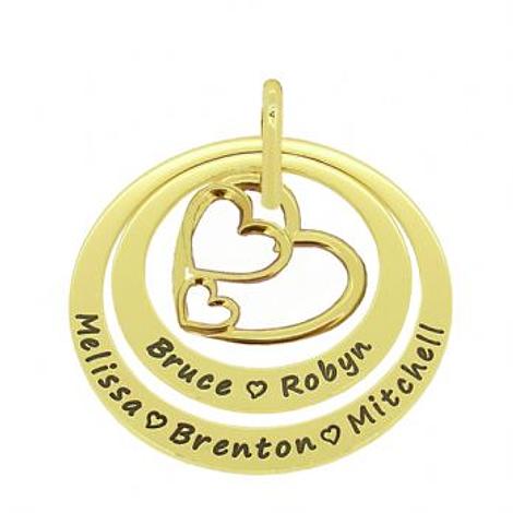 9ct Gold 35mm & 45mm Circle of Life Personalised Name Trilogy Triple Hearts Pendant -35mm-45mm-Jr-9y-Kb69