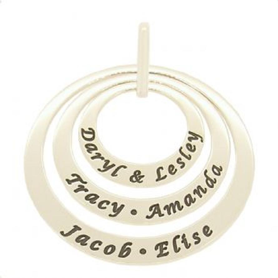 9CT WHITE GOLD 25mm 35mm & 45mm TRILOGY CIRCLE OF LIFE PERSONALISED NAME PENDANT -25mm-35mm-45mm-jr-9Y