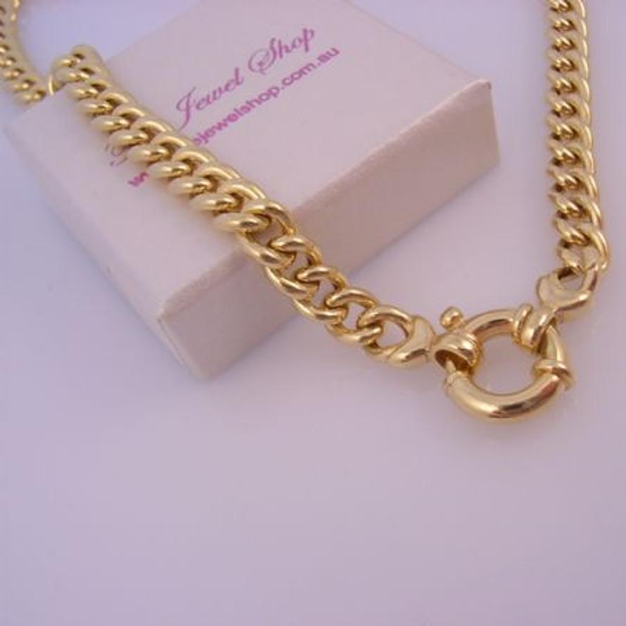 9CT GOLD 6mm CURB LINK BOLT RING 45cm NECKLACE 21g