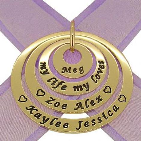 9ct Yellow Gold 15mm 25mm 35mm & 45mm Family Circle of Life Personalised Name Pendant