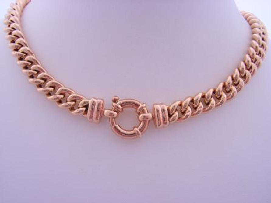 9CT ROSE GOLD 9mm CURB LINK BOLT RING NECKLACE