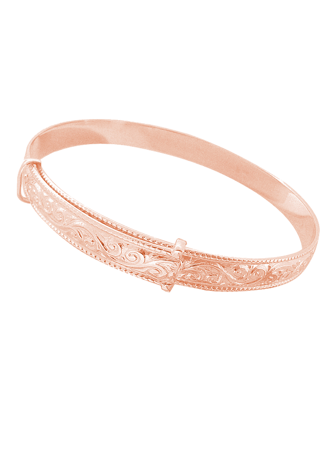 Expanding Filigree Embossed 5mm Bangle in 9ct Rose Gold All Sizes