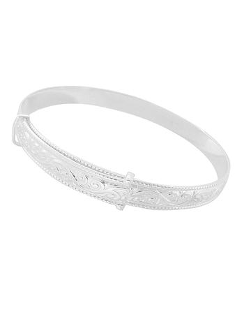 Expanding Filigree Embossed 5mm Bangle in 9ct White Gold All Sizes