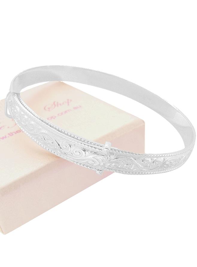 Expanding Filigree Embossed 5mm Bangle in 9ct White Gold All Sizes