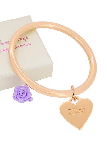 9ct Rose Gold 4mm Golf Bangle Heart Tag Charm All Sizes Baby to Adult