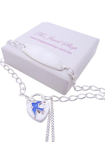 Adjustable Bluebird of Happiness Charm Identity Padlock Bracelet in Sterling Silver