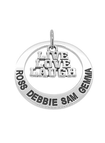 Live Love Laugh Personalised Family Name Pendant in Sterling Silver