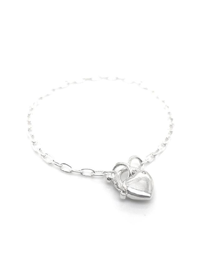 Minimalist Sterling Silver Love Heart Padlock 2.3mm Cable Bracelet