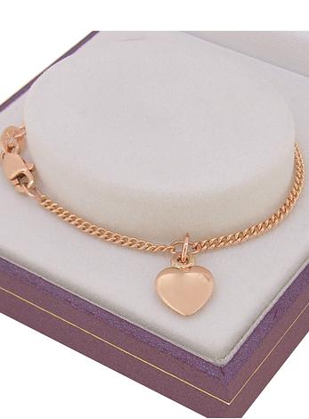 Sweet Baby 8mm Heart Charm Curb Bracelet in 9ct Rose Gold