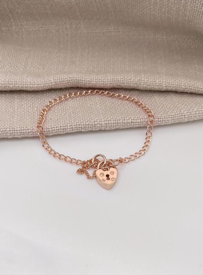Solid Curb Padlock Baby Bracelet in 9ct Rose Gold