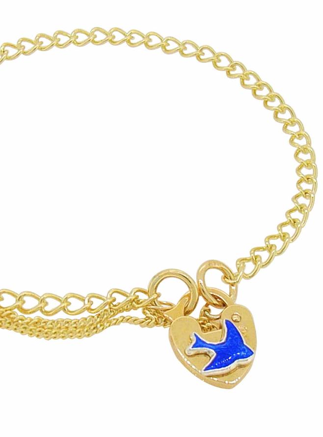 Curb Bluebird Happiness Padlock Charm Bracelet in 9ct Gold