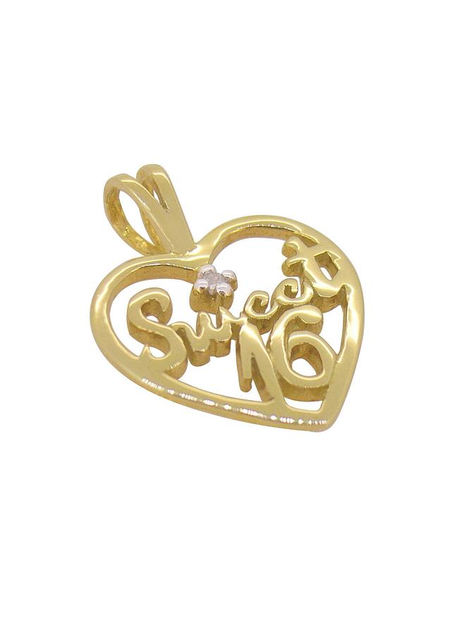 Sweet Sixteen 16th Birthday Diamond Heart Pendant in Solid 9ct Gold