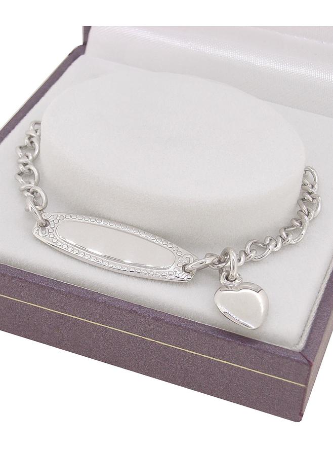 Baby Child Solid 9ct White Gold Love Heart Charm Figaro Identity Bracelet