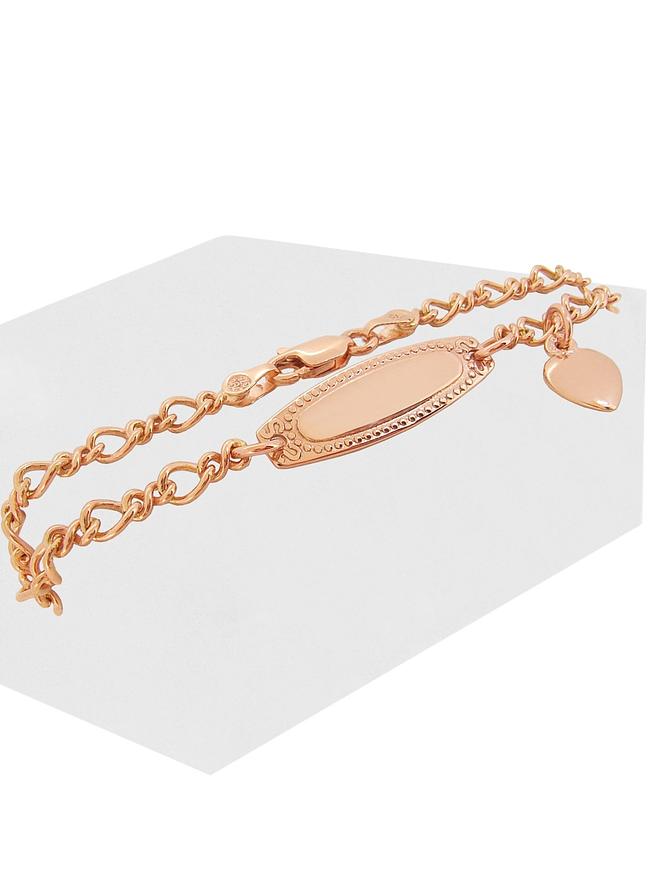 Baby Child Solid 9ct Rose Gold Love Heart Charm Figaro Identity Bracelet