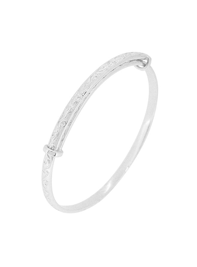 Baby to Adult Solid Sterling Silver 2.8mm Filigree Embossed Expanding Bangle