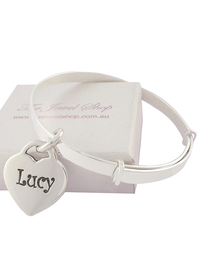 Sterling Silver Personalised 14mm Heart Tag Charm Expanding 4mm Bangle