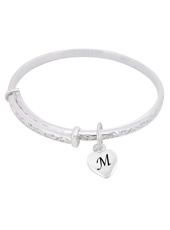 Baby to Adult Solid Sterling Silver Personalised Love Heart Expanding Bangle