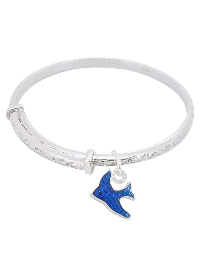 Solid Sterling Silver Filigree Bluebird of Happiness Expanding Bangle