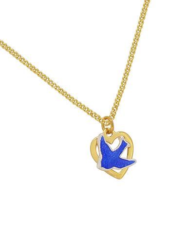 Bluebird of Happiness Love Heart Charm Necklace in Hard Gold Plating