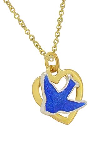 Bluebird of Happiness 9ct Gold Love Heart Charm Necklace
