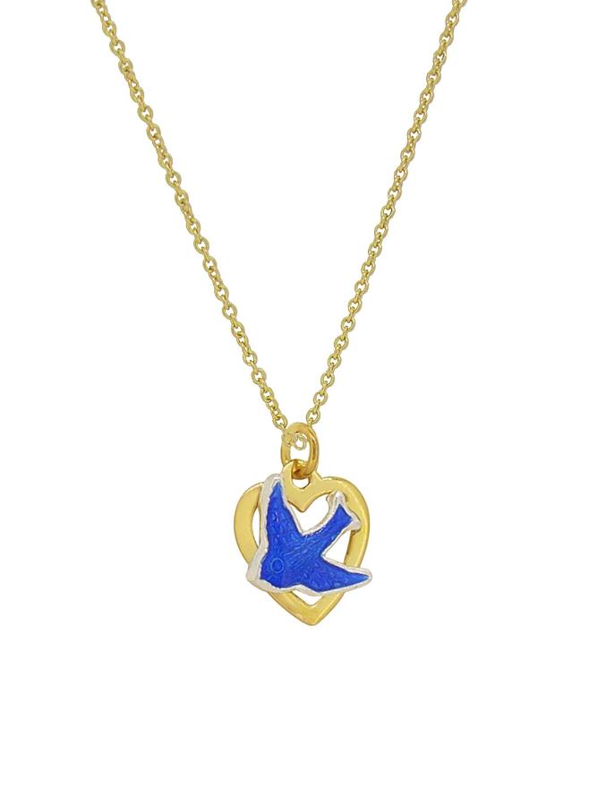 Bluebird of Happiness 9ct Gold Love Heart Charm Necklace