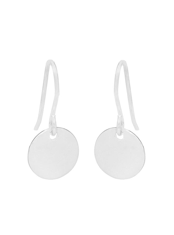 Circle Coin Tag Minimalist Sterling Silver Hook Earrings