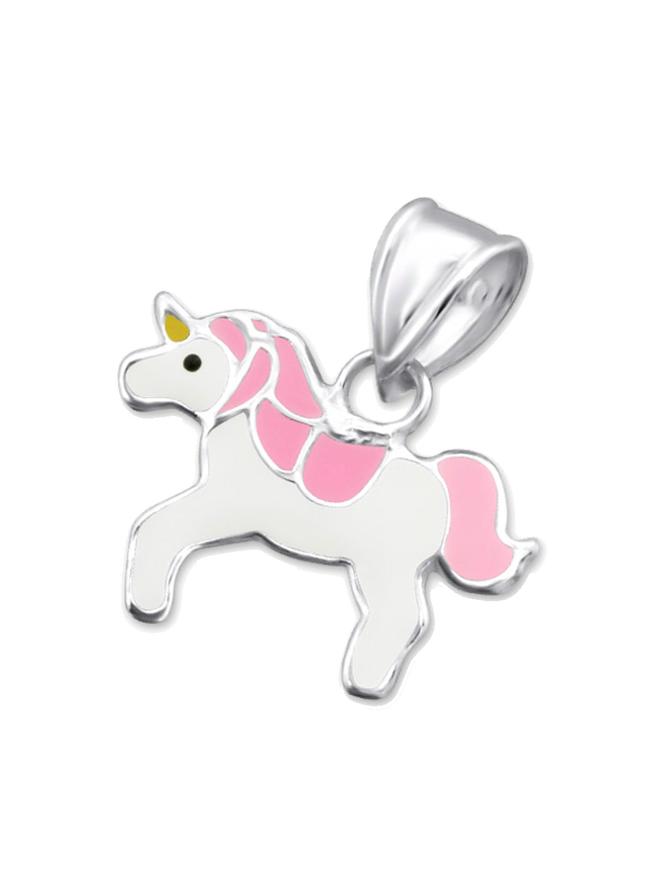 White Unicorn Charm Pendant in Sterling Silver