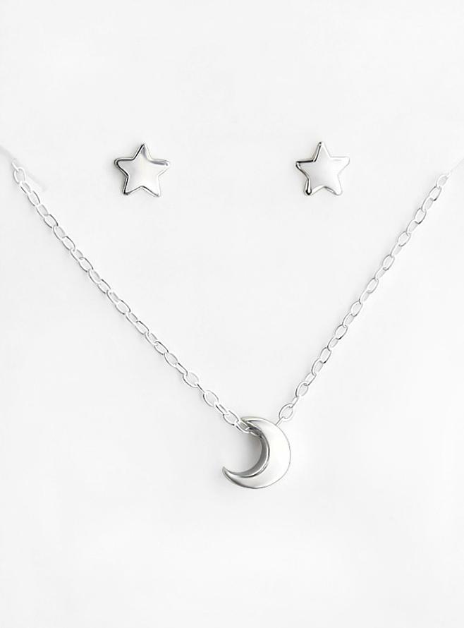 Minimalist Tiny Stars and Moon Earrings and Necklace